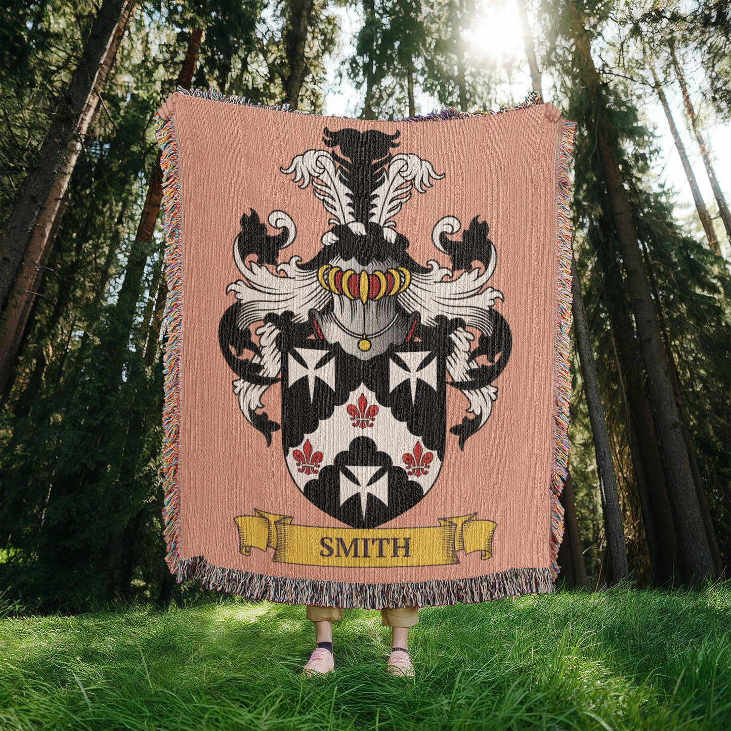 PEACH || 50 x 60 in - Family Crest Woven Blanket