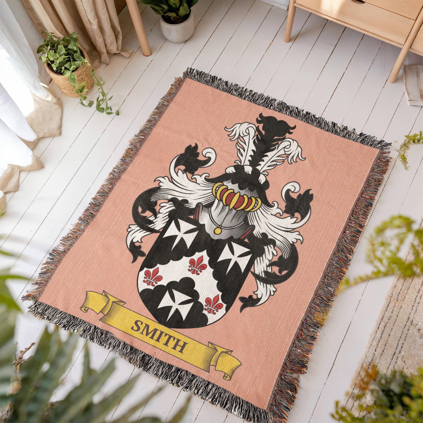 PEACH || 50 x 60 in - Family Crest Woven Blanket