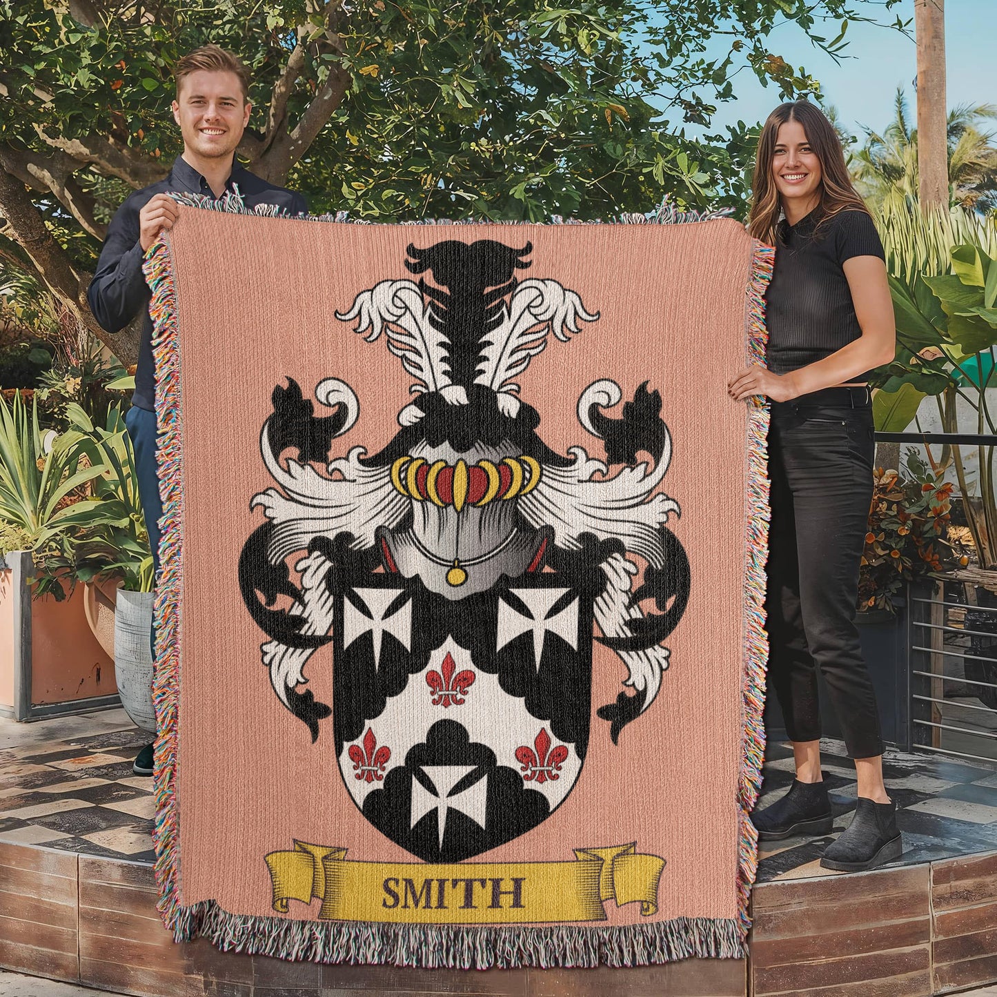 PEACH || 50 x 60 in - Family Crest Woven Blanket
