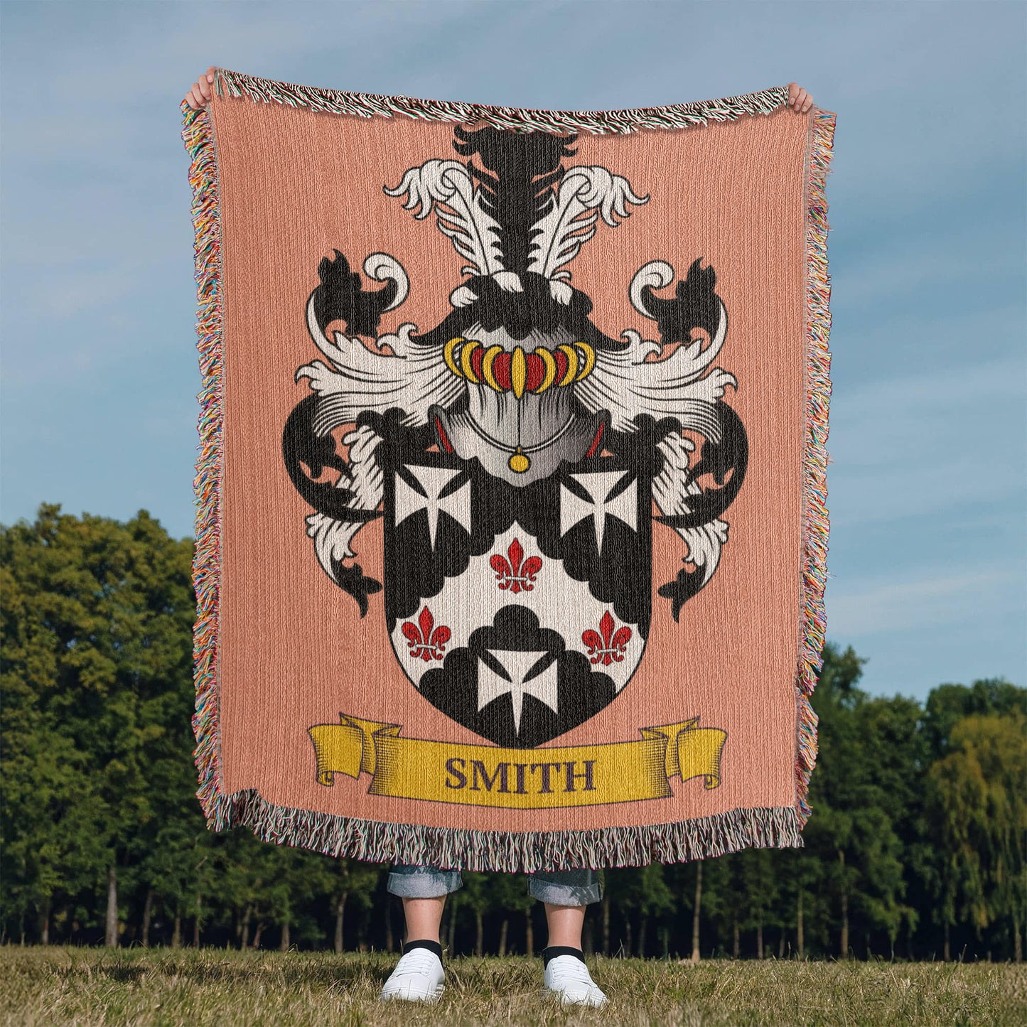 PEACH || 50 x 60 in - Family Crest Woven Blanket